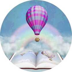 book with emerging hot air balloon